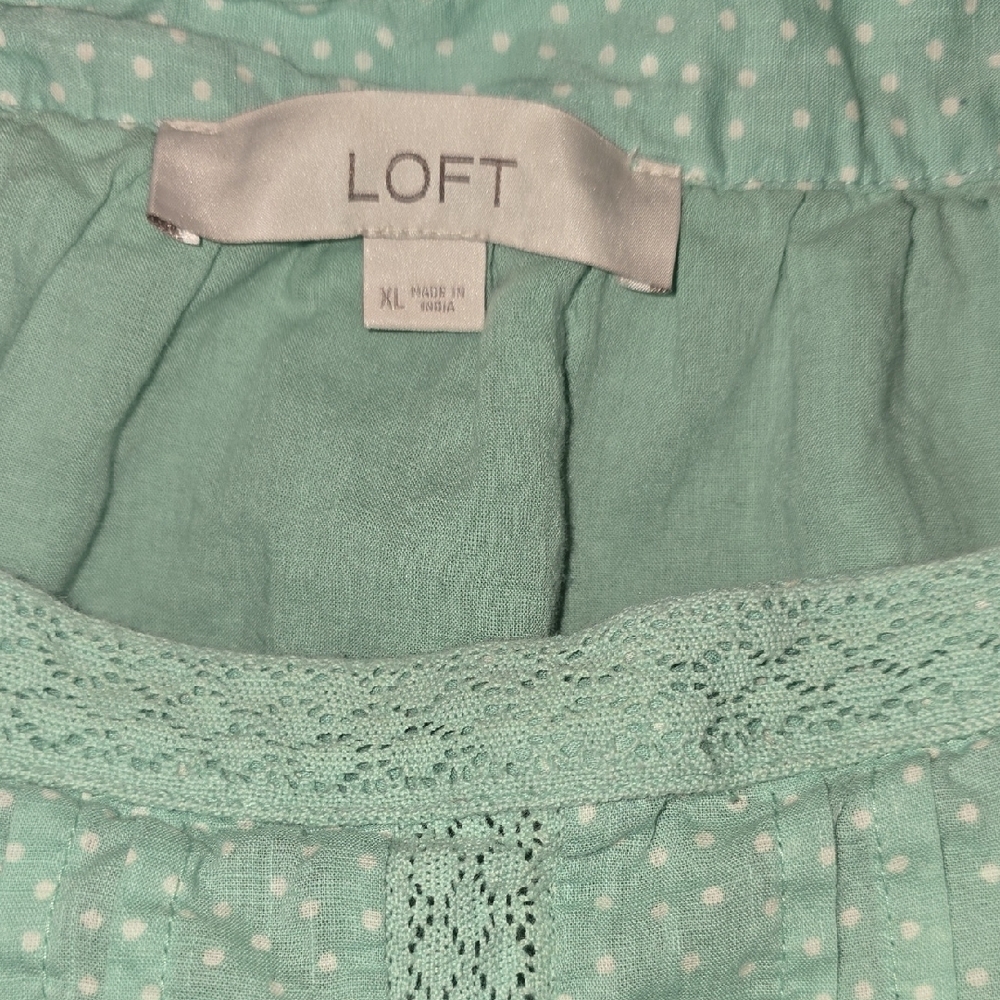 LOFT Green Puff Sleeve Smocked Blouse - Picture 2 of 6